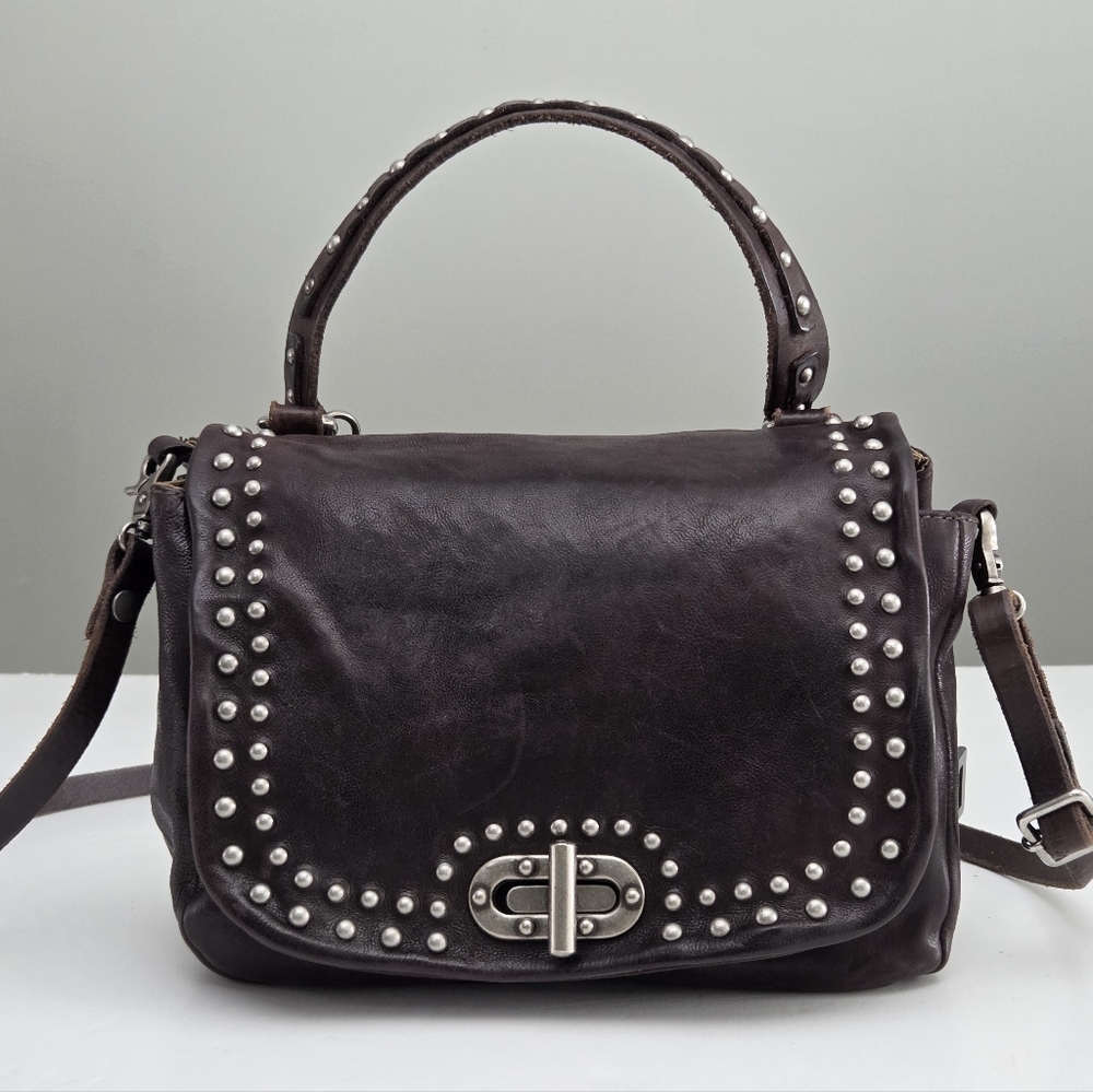 A.S.98 Dark Brown Leather Studded Bag
